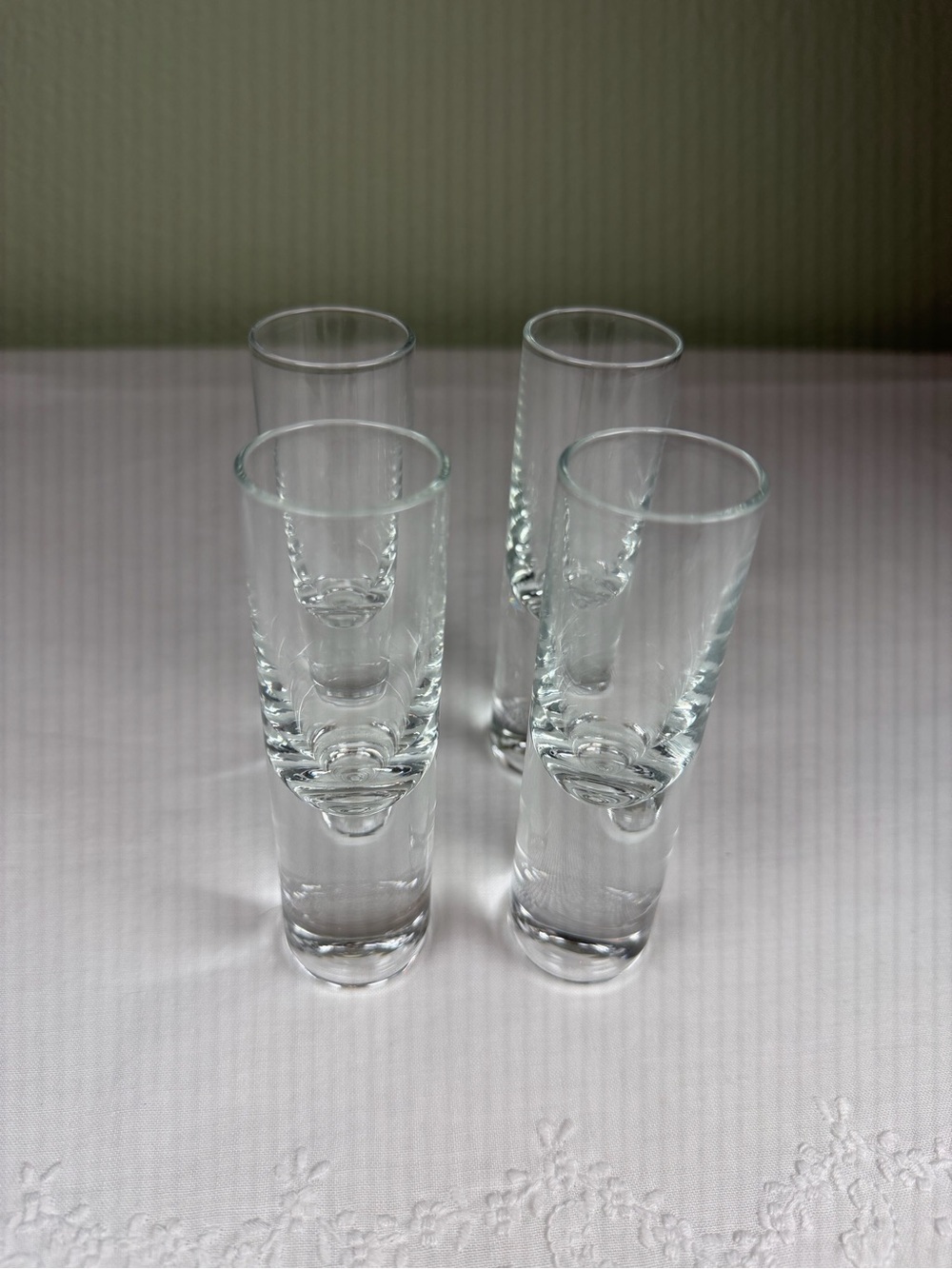 Vintage Clear Glass Shot Glasses Set of 4 Heavy Tall Shooter Glasses 5”